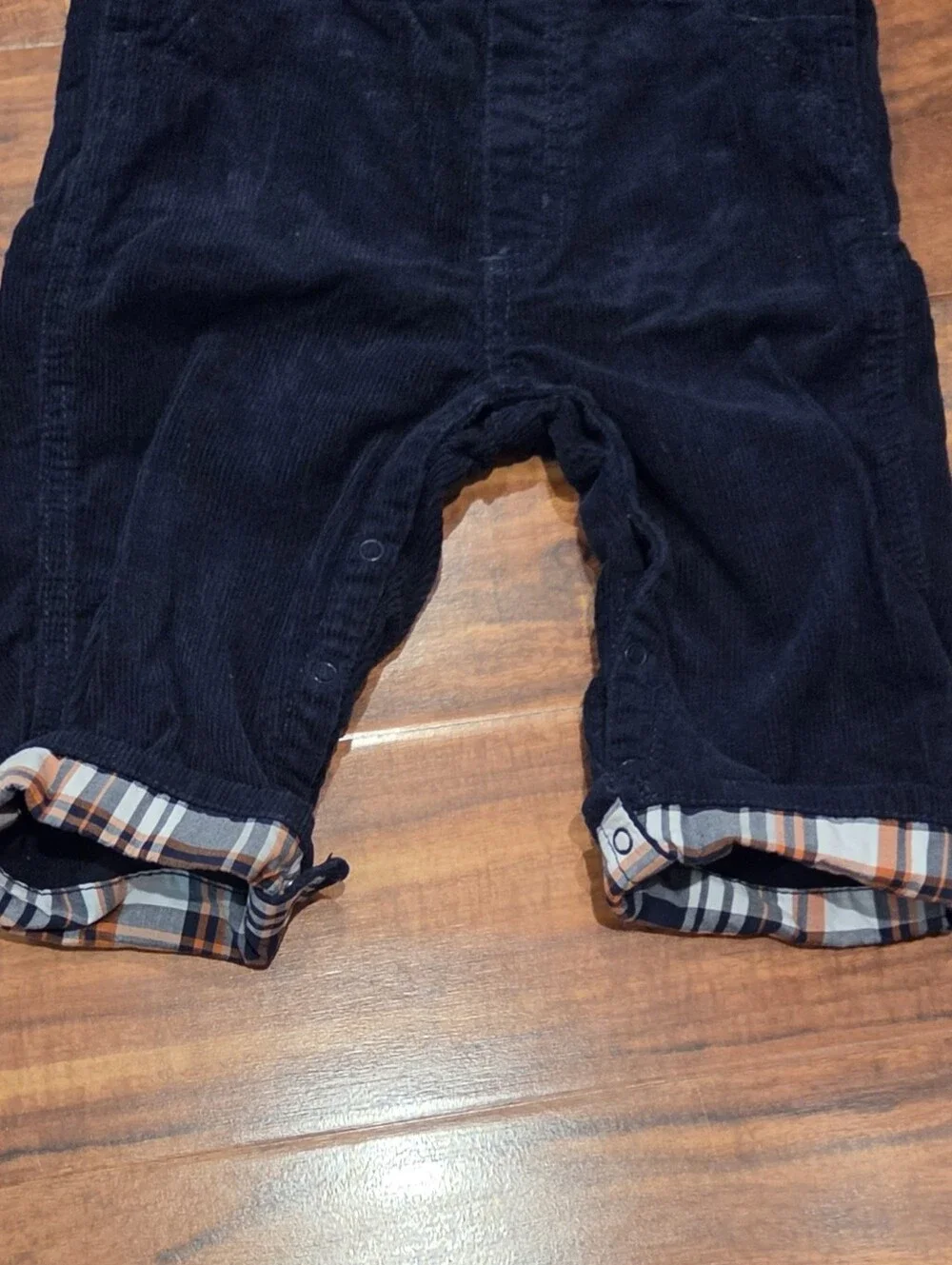 Gymboree EUC 12-18 Months Navy Corduroy Football Overalls & Plaid Shirt